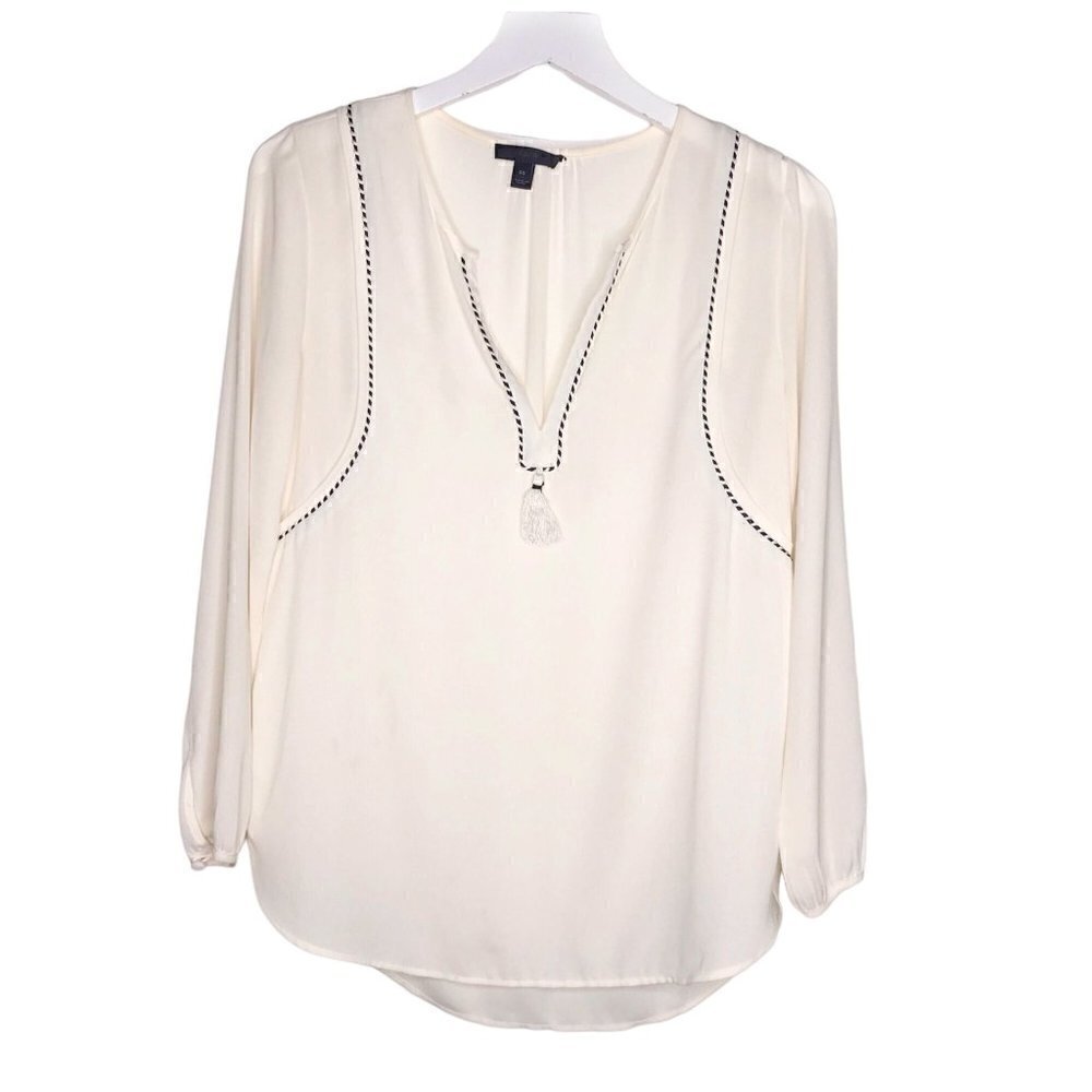 J. crew Tassel-trim off white blouse size 00